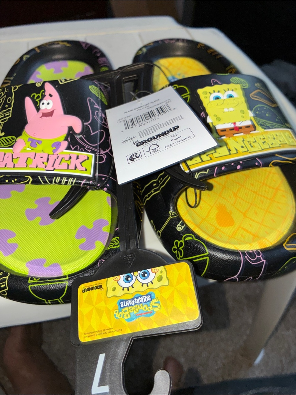 SpongeBob SquarePants Black, Yellow & Green Slide Sandals with Patrick
